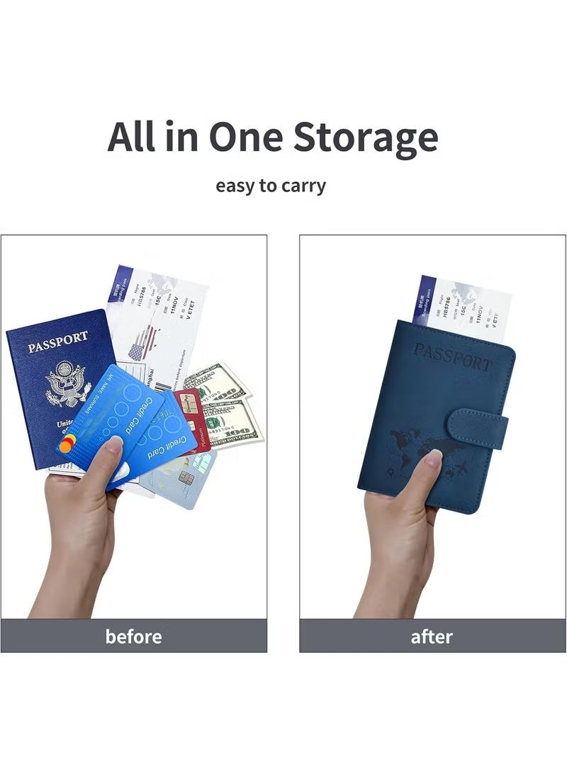 Passport Holder Travel Wallet Cover – Passport Book Case for Travel Essentials Accessories for Women & Men, Blue - Image 5